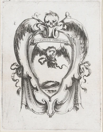 Cartouche met adelaar met slang in zijn klauwen by Stefano della Bella, print, 1620-1664