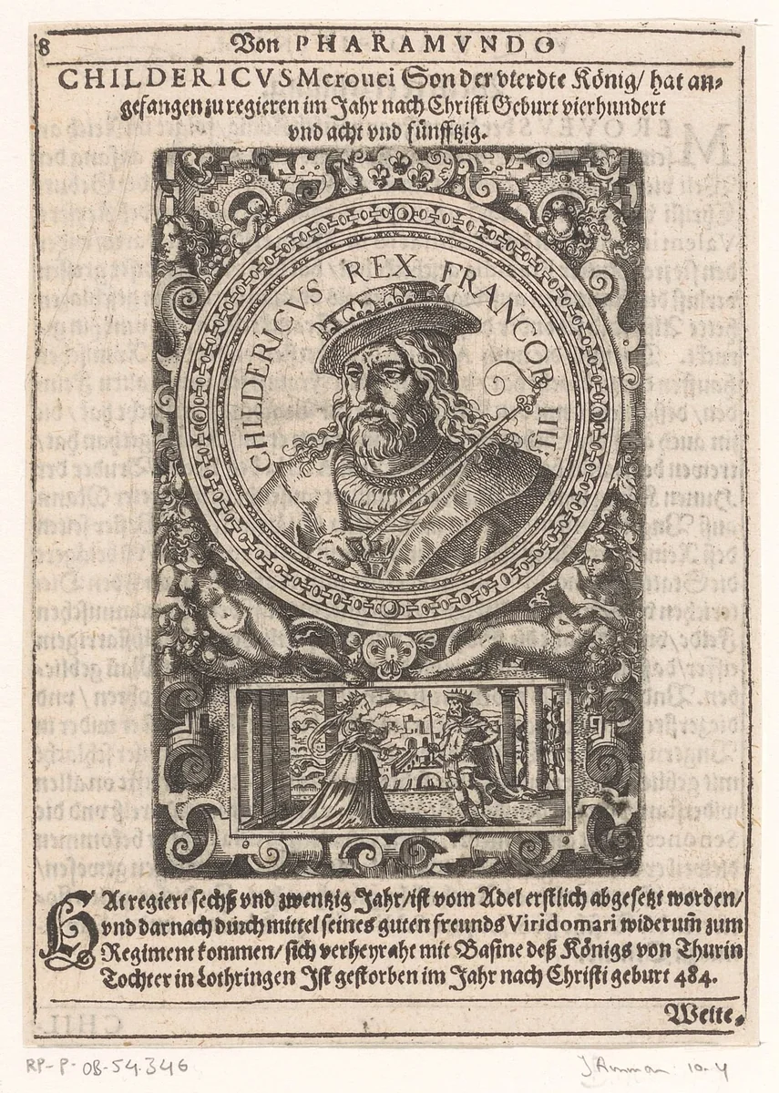 Portret van Childerik I, koning der Franken by Jost Amman, print, 1598
