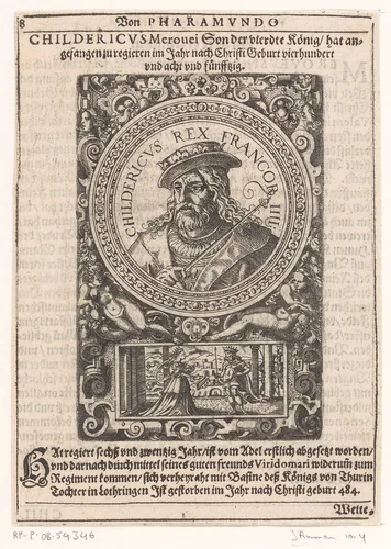 Portret van Childerik I, koning der Franken by Jost Amman, print, 1598