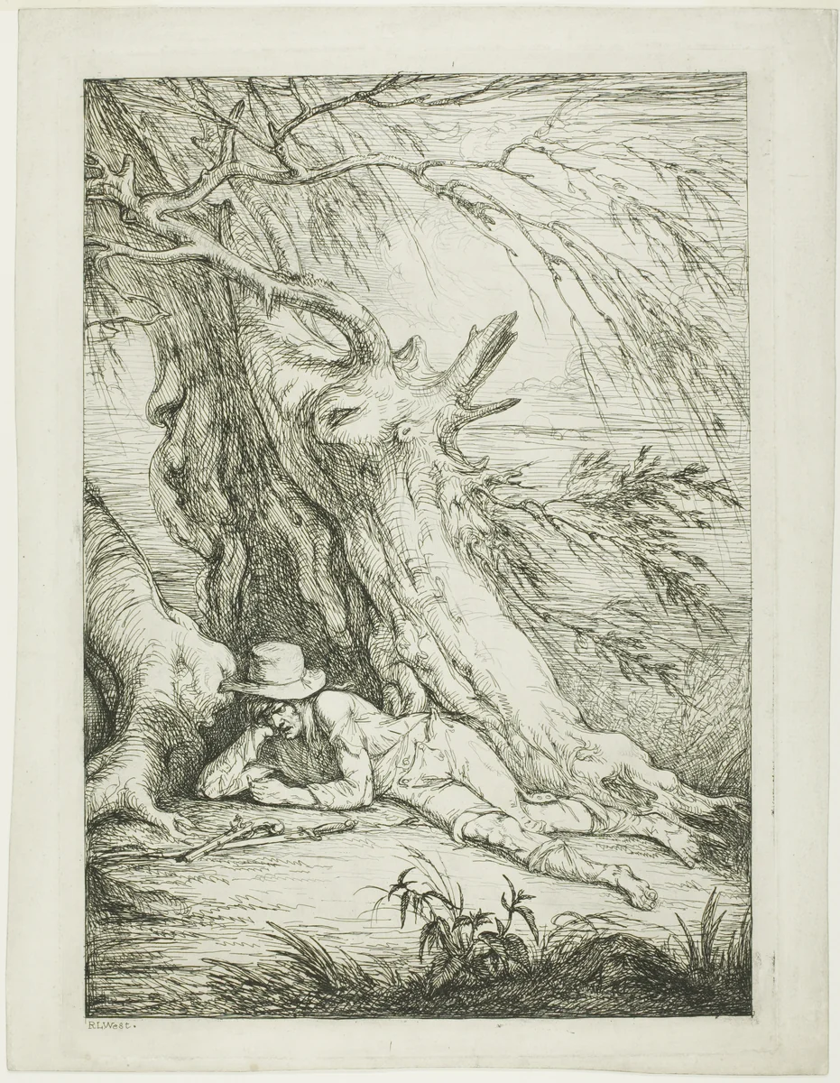 Brigand Lying Under a Tree by Raphael Lamar West, print, 1780-1790
