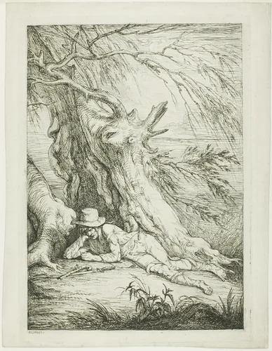 Brigand Lying Under a Tree by Raphael Lamar West, print, 1780-1790