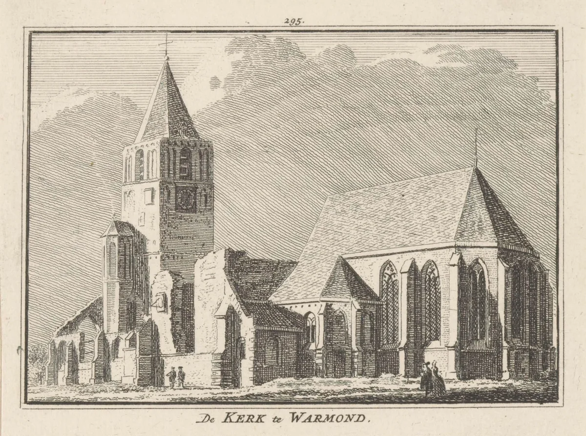 Gezicht op de kerk te Warmond by Hendrik Spilman, print, 1750-1792