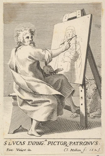 St. Luke Painting the Virgin by Claude Mellan, print, 1625