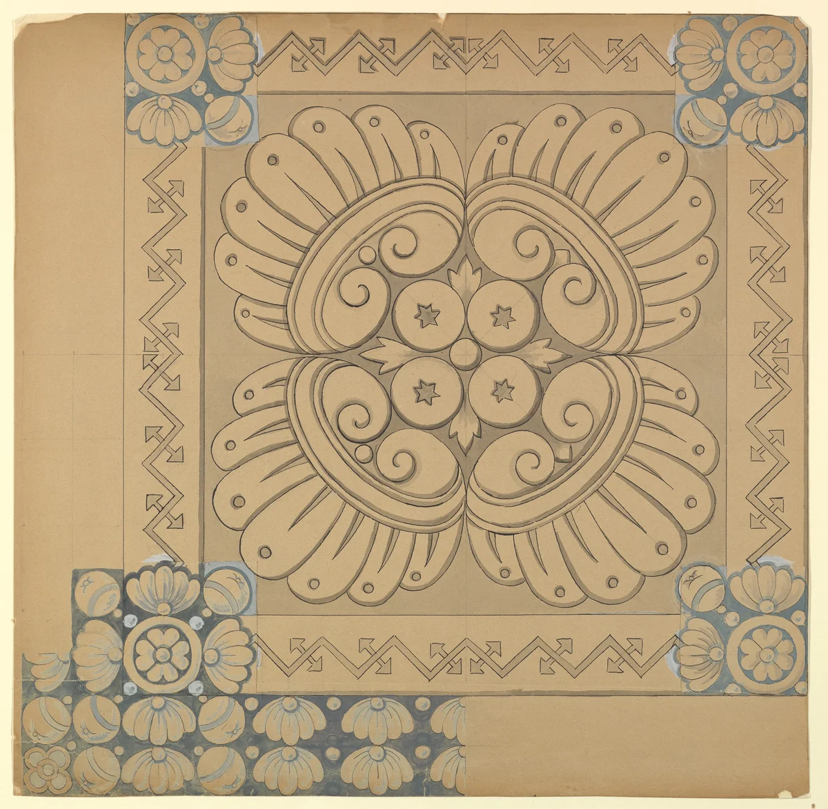 Design for Ornamented Tile by Carl Faber, drawing, 1837-1900