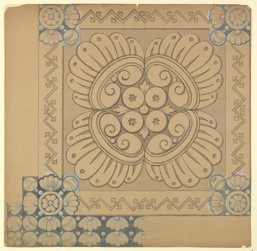 Design for Ornamented Tile by Carl Faber, drawing, 1837-1900