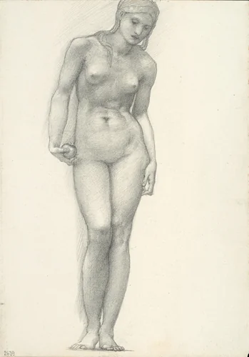 Venus with Golden Apple in Right Hand, for the Troy Triptych (sketchbook #2639) by Edward Burne-Jones, drawing, 1863-1877