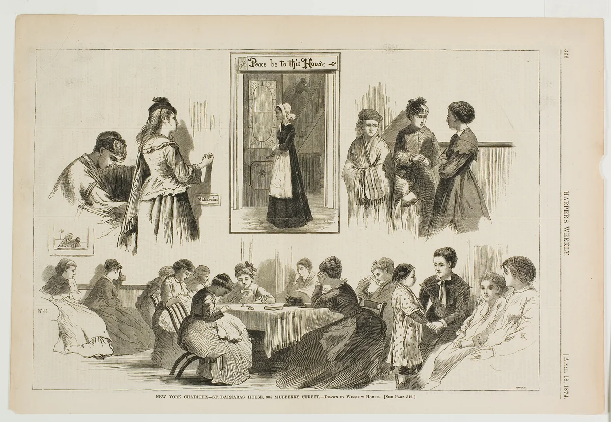 New York Charities—St Barnabas House, 304 Mulberry Street by Winslow Homer, print, 1874