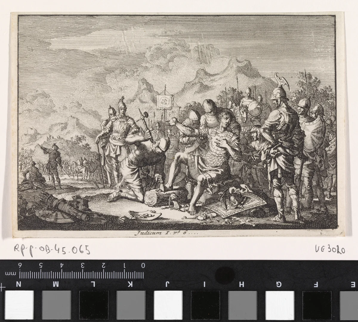 Verminking van Adonibezek by Jan Luyken, print, 1703