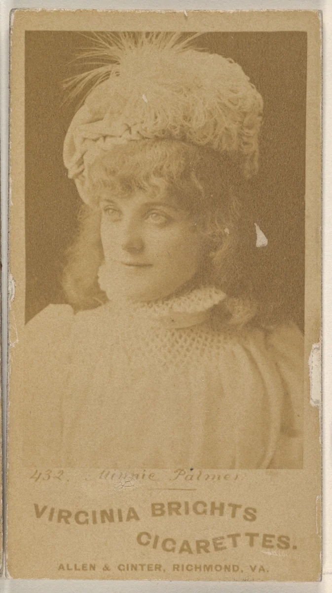 Card 432, Minnie Palmer, from the Actors and Actresses series (N45, Type 1) for Virginia Brights Cigarettes by Allen & Ginter, photograph, 1885-1891