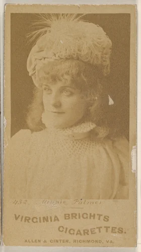 Card 432, Minnie Palmer, from the Actors and Actresses series (N45, Type 1) for Virginia Brights Cigarettes by Allen & Ginter, photograph, 1885-1891