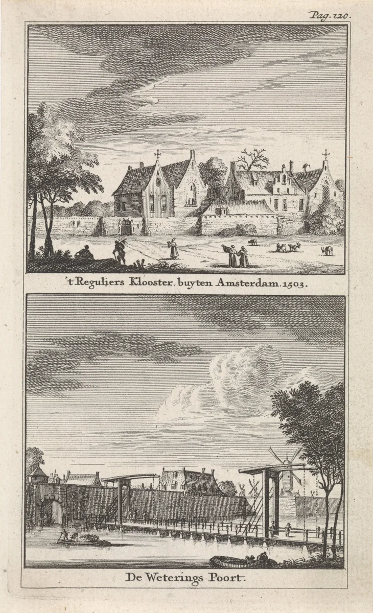 Gezicht op het Reguliersklooster en de Weteringpoort te Amsterdam by Jan Goeree, print, 1723-1738