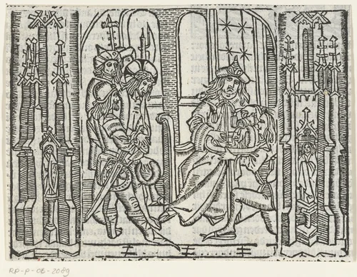 Christus voor Pilatus; Pilatus wast zijn handen by Unknown, print, 1480-1500