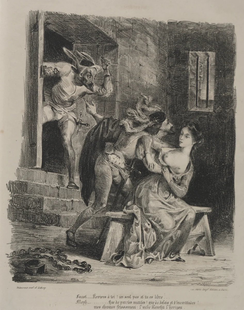 Illustrations for Faust: Faust in the prison of Marguerite by Eugène Delacroix, print, 1828