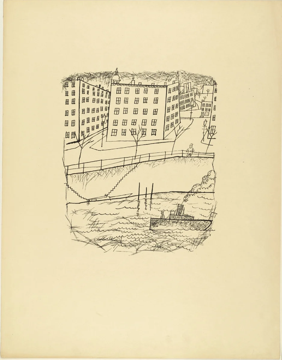 At the Canal (Am Canal) from The First George Grosz Portfolio (Erste George Grosz-Mappe) by George Grosz, print, 1915