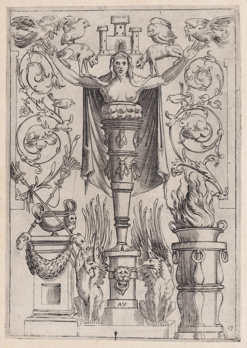 Ornamental Panel by Agostino Veneziano, print, 1514-1536