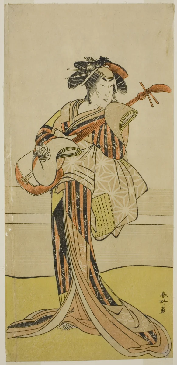 The Actor Yamashita Mangiku I as Osan in the Play Kitekaeru Nishiki no Wakayaka, Performed at the Nakamura Theater in the Eleventh Month, 1780 by Katsukawa Shunko, print, 1775-1785