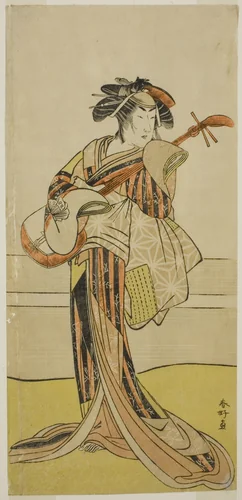 The Actor Yamashita Mangiku I as Osan in the Play Kitekaeru Nishiki no Wakayaka, Performed at the Nakamura Theater in the Eleventh Month, 1780 by Katsukawa Shunko, print, 1775-1785