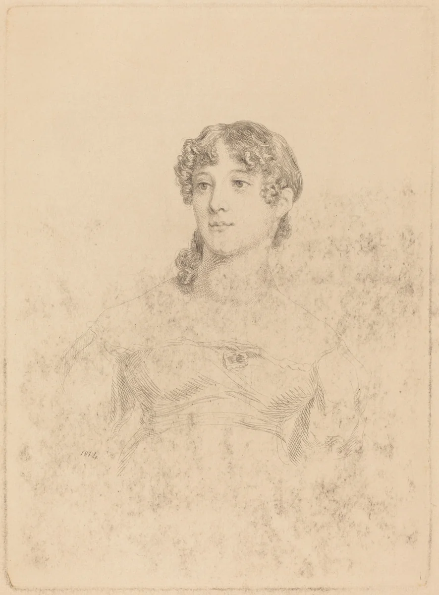 Lady Maria Hooker When Miss Turner at Age Seventeen by Mary Dawson Turner; Thomas Phillips, print, 1814