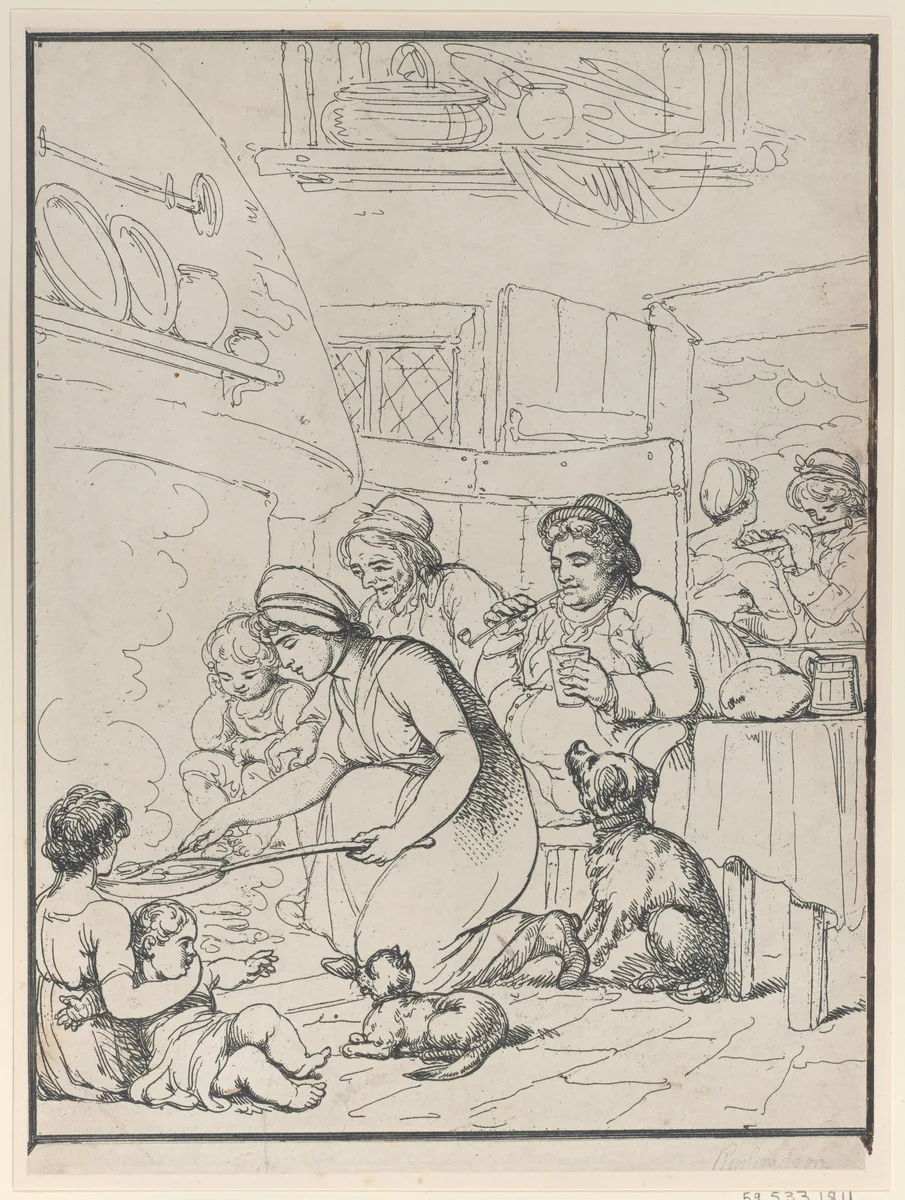 Cottagers, with Fireside by Henri Merke, print, 1799
