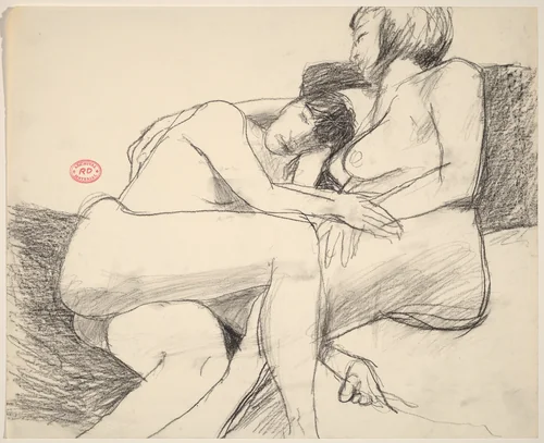 Untitled [two female models embracing] by Richard Diebenkorn, drawing, 1955-1967