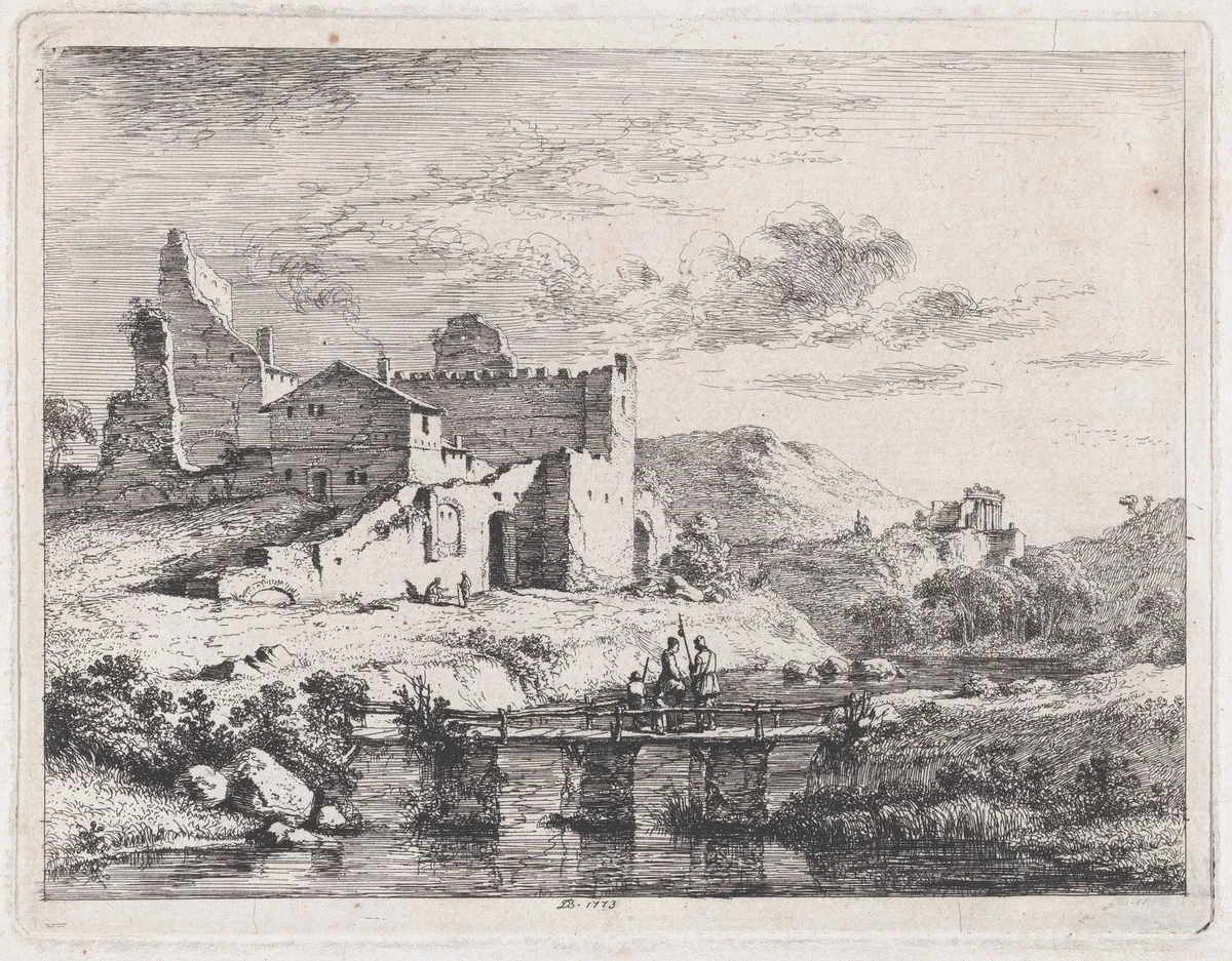 Small Bridge on Three Piers by Jean Jacques de Boissieu, print, 1773