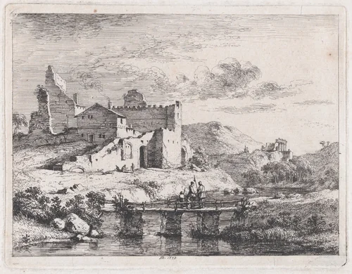 Small Bridge on Three Piers by Jean Jacques de Boissieu, print, 1773