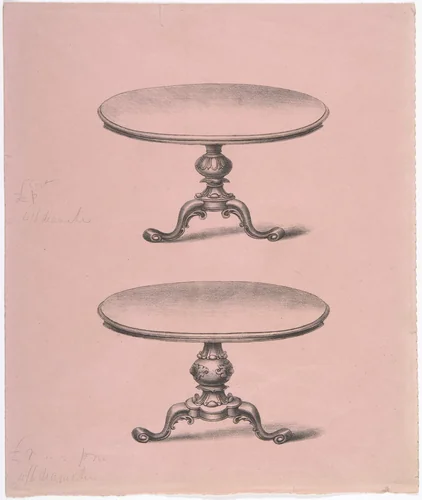 Design for Two Round-topped Pedestal Tables by anonymous, drawing, 1825-1835
