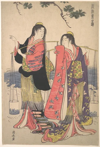 The Salt Maidens Murusame and Matsukaze by Torii Kiyonaga (鳥居清長), print, 1776-1796