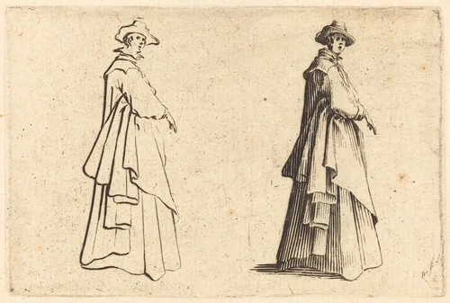 Lady in a Large Coat by Jacques Callot, print, 1622