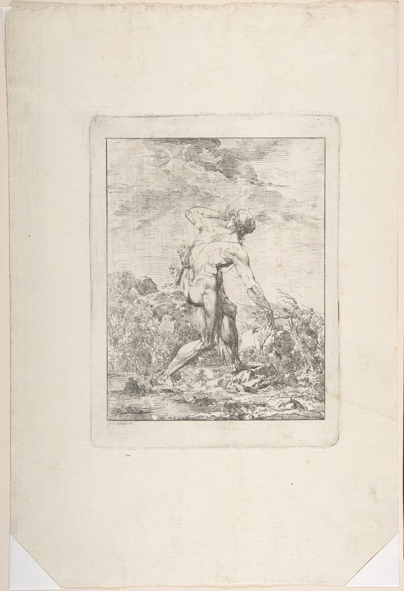 Milo of Croton by Philippe Auguste Hennequin, print, 1770-1833