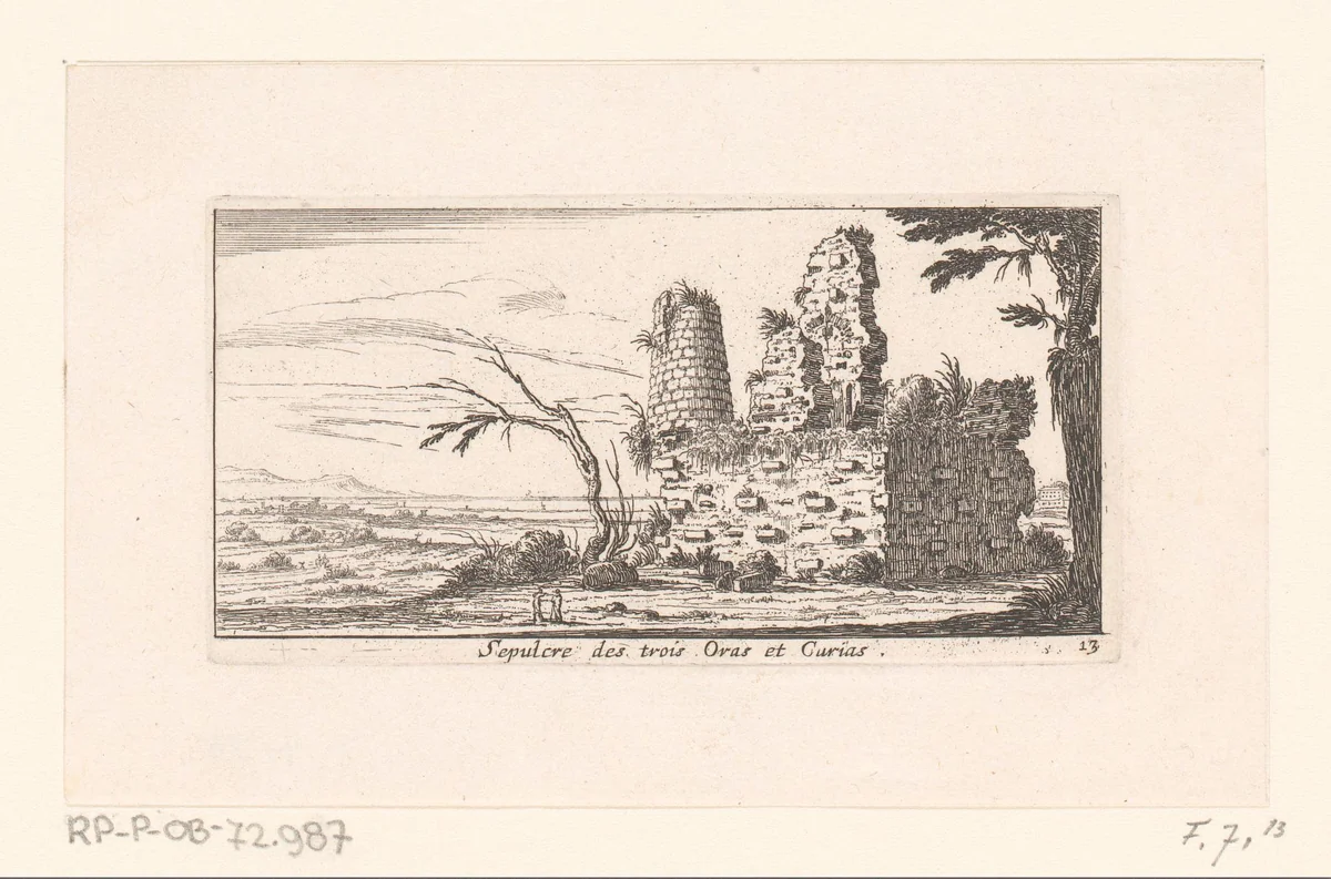 Gezicht op de tombes van Horatii en Curiatii by Israël Silvestre, print, 1636-1661