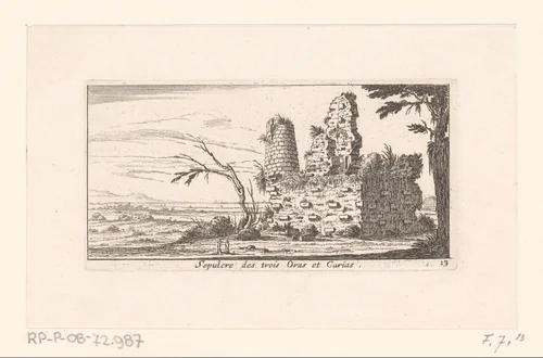 Gezicht op de tombes van Horatii en Curiatii by Israël Silvestre, print, 1636-1661