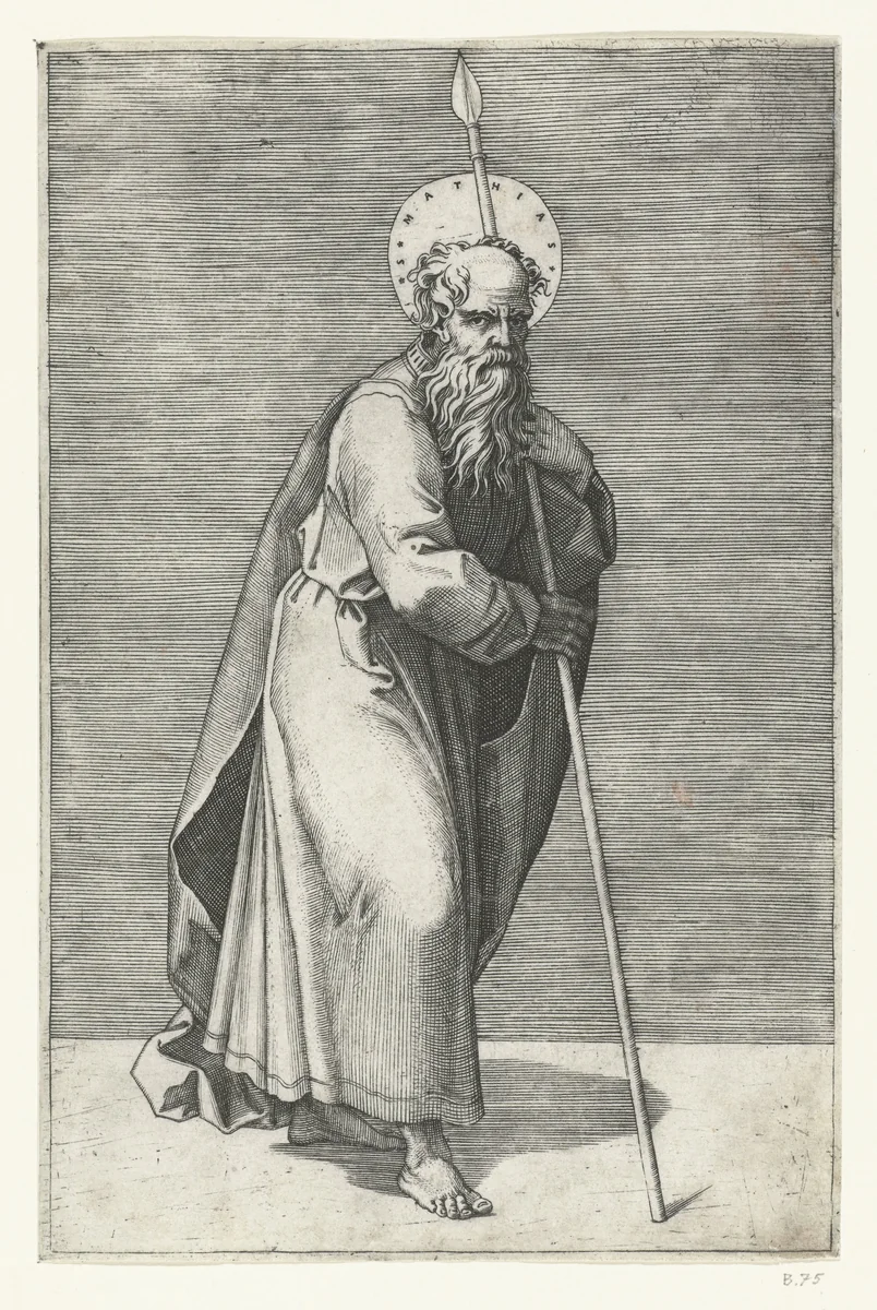 Apostel Mattias met speer by Marcantonio Raimondi, print, 1517-1527