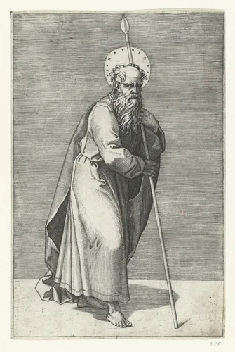 Apostel Mattias met speer by Marcantonio Raimondi, print, 1517-1527