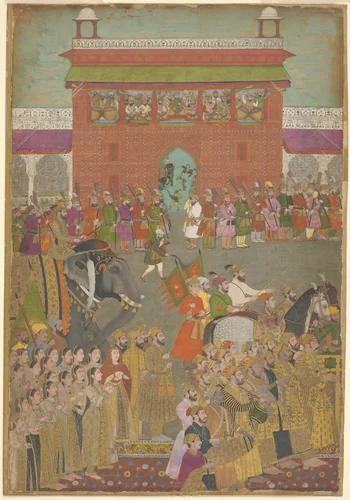 A Procession Scene with Musicians, from a copy of the Padshanama by India, painting, 1625-1675
