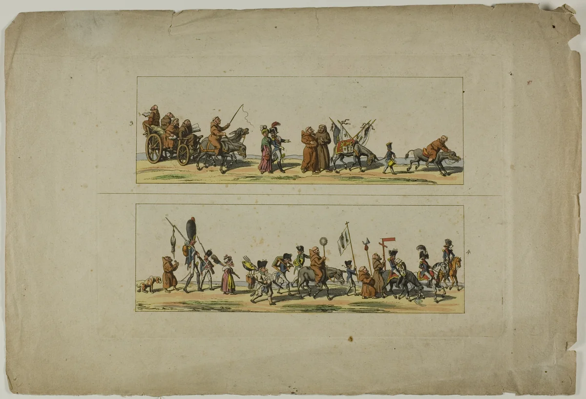 Plates Three and Four, from L'Ouverture de la Campagne des Ultras contre la XIXe siecle by Unknown Artist, print, 1800-1899