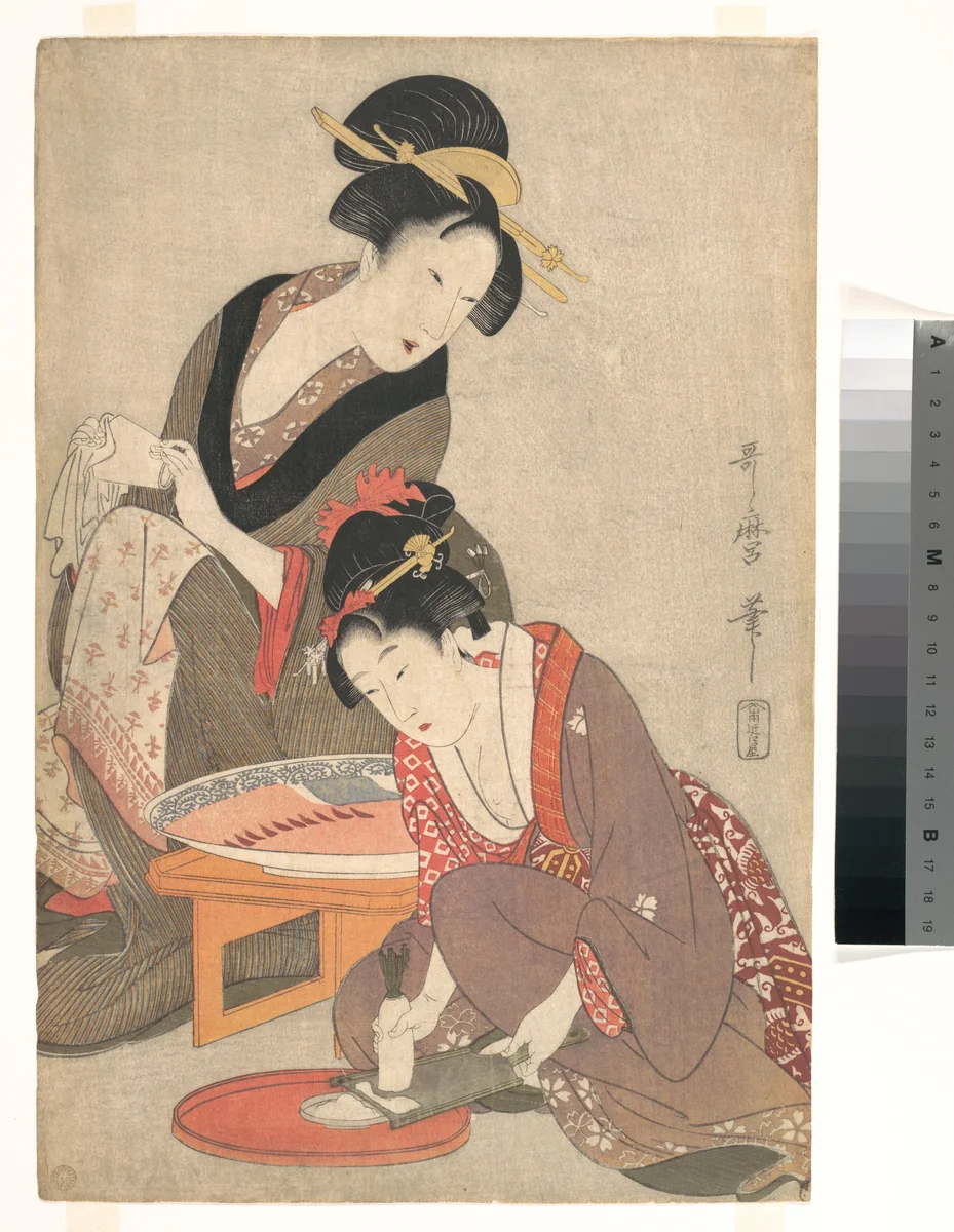 Women Preparing Sashimi by Kitagawa Utamaro (喜多川歌麿), print, 1806-1820