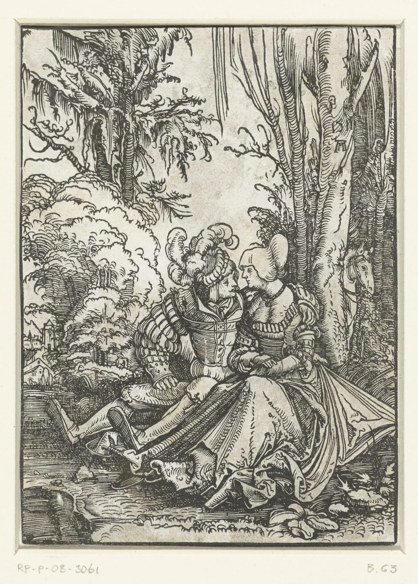 Liefdespaar in het bos by Unknown, print, 1511