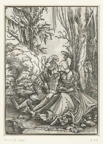 Liefdespaar in het bos by Unknown, print, 1511
