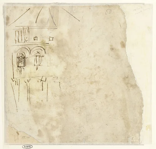 Schets van een polygonaal gebouw by Unknown, drawing, 1455-1516