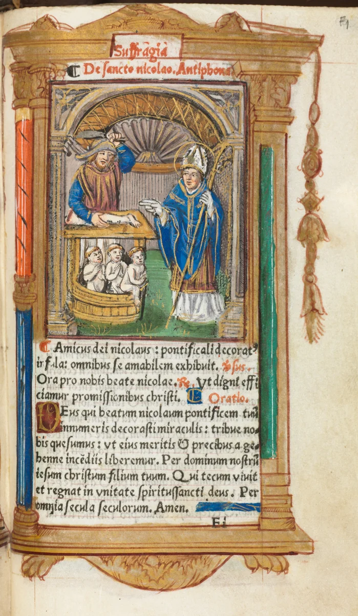 Printed Book of Hours (Use of Rome): fol. 105r, St. Nicholas by Guillaume Le Rouge, book, 1510