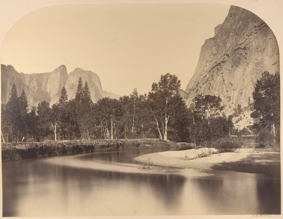 River View, Down the Valley, Cathedral Rock on Left by Carleton E. Watkins, photograph, 1861