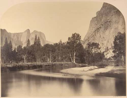 River View, Down the Valley, Cathedral Rock on Left by Carleton E. Watkins, photograph, 1861