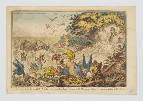 A Great Stream from a Petty Fountain; or John Bull swamped in a Flood of Taxes by James Gillray, print, 1806