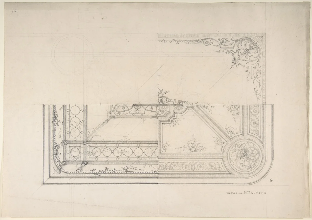 Three Designs for Ceilings, Hôtel Cottier by Jules-Edmond-Charles Lachaise, drawing, 1874-1884