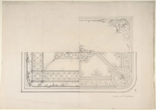 Three Designs for Ceilings, Hôtel Cottier by Jules-Edmond-Charles Lachaise, drawing, 1874-1884