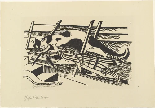 Cats (Die Katzen) from the portfolio New European Graphics, 1st Portfolio: Masters of the State Bauhaus, Weimar , 1921 (Neue europäische Graphik, 1. Mappe: Meister des Staatlichen Bauhauses in Weimar , 1921) by Gerhard Marcks, print, 1921