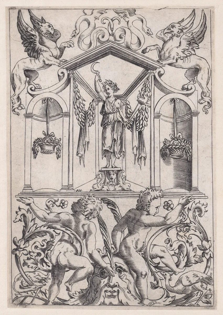 Ornamental Panel by Agostino Veneziano, print, 1514-1536