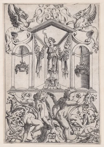 Ornamental Panel by Agostino Veneziano, print, 1514-1536