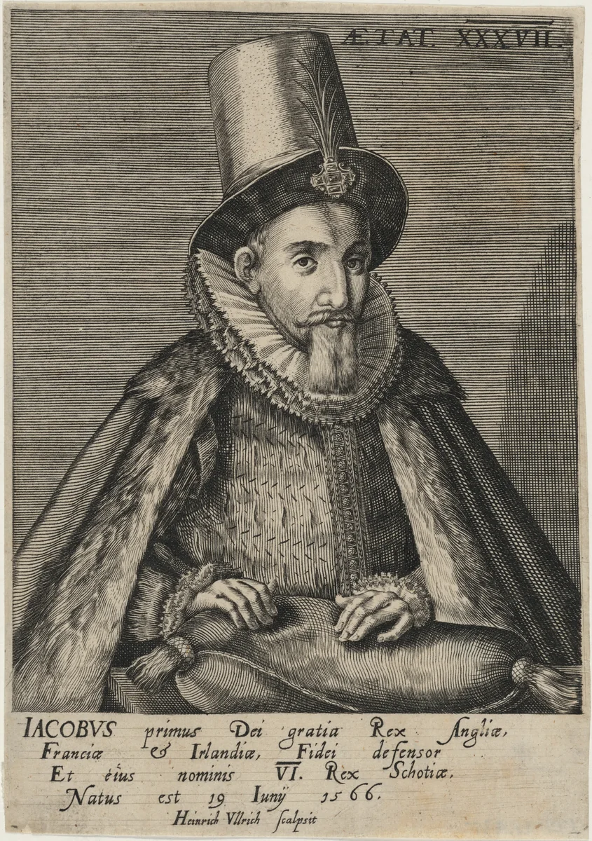 James I as James VI of Scotland by Heinrich Ullrich, print, 1541-1621